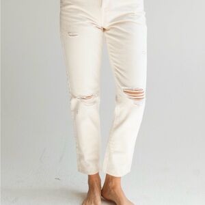 Carly Jean Los Angeles- Topanga. Cream Distressed Ankle Jeans